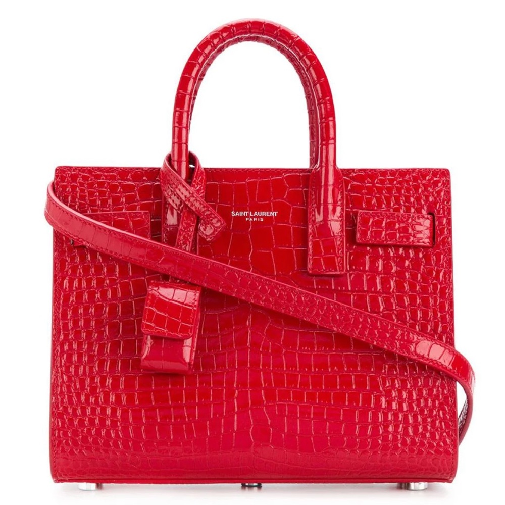Saint Laurent Nano Sac De Jour Crocodile-embossed Bag in Red Worn two times